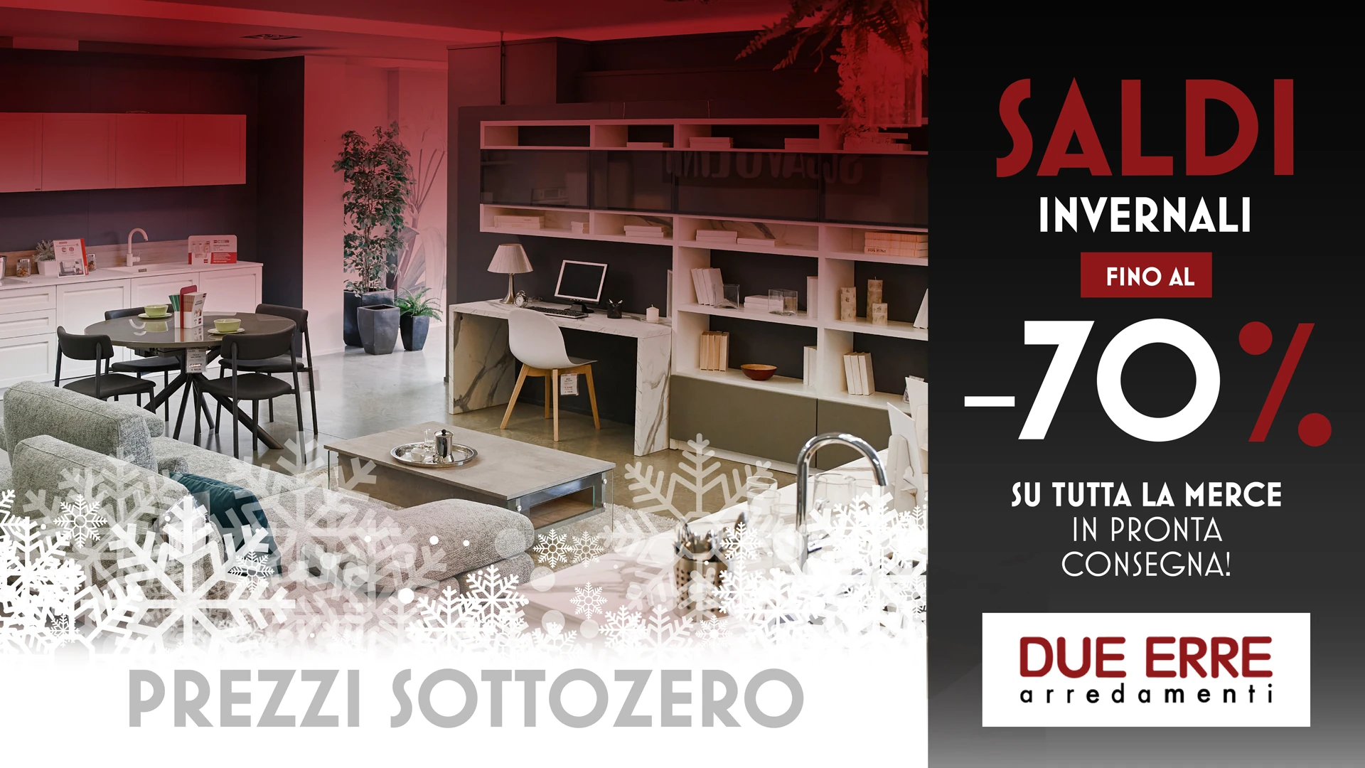 banner saldi invernali Due Erre Arredamenti sconti fino al 70%